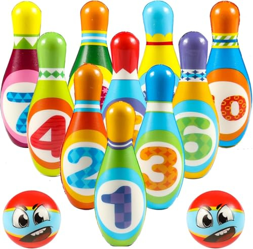 12 Stück Bowling Set, Kegelspiel für Kinder, Dosenwerfen Spielzeug ab 2 3 4 5 6 Jahre Kinderspielzeug Kinderspiele Lernspiele Geschenk Montessori Junge Mädchen Outdoor Spiele für Kinder