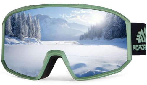 POPOACTI Polarized Cylindrical Ski Goggles,100% UV Protection,Anti Fog,Snowboard Goggles for Youth,Men Women (Silver)