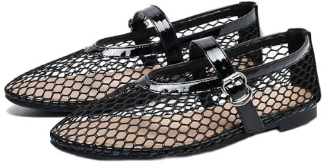 Ballerine in Rete da Donna 2024 Nuove Scarpe Basse con Cinturino con Fibbia, Comode Ballerine Casual A Rete da Ufficio(Black,39 EU)