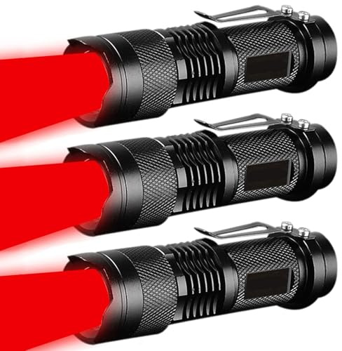 MVIOCS Lampe de poche LED rouge haute luminosité, lampe de poche rouge ultra lumineuse, zoomable, étanche, pour astronomie, aviation, observation nocturne d'urgence (3)