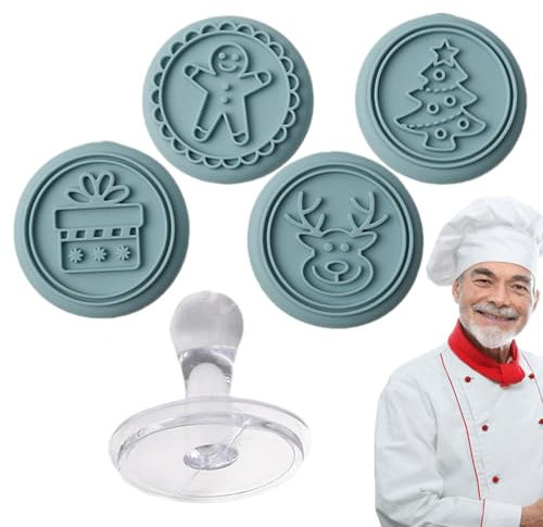 Set di stampi per biscotti in silicone, 4 modelli, stampini per biscotti natalizi, set di timbri per biscotti natalizi, alci, scatola, alberi di Natale, omini di pan di, set di timbri per