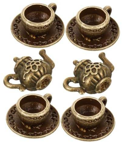 UPKOCH Juego de Tazas de Té en Miniatura Tetera de Metal en Miniatura para Casa en Miniatura 2 Juegos Juego de Té en Miniatura Decorativo