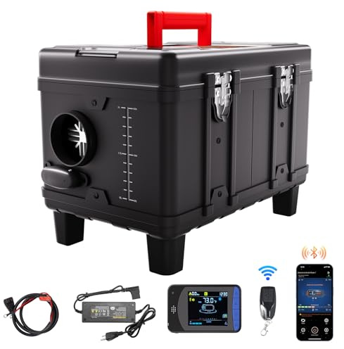 VEVOR Chauffage Diesel 8 kW, Réchauffeur d'Air Diesel Tout-en-Un 12/24/220 V, Contrôle par App Bluetooth, Télécommande et Écran d'Affichage, Alarme CO, Portable, pour Voiture Bateau Camping-car