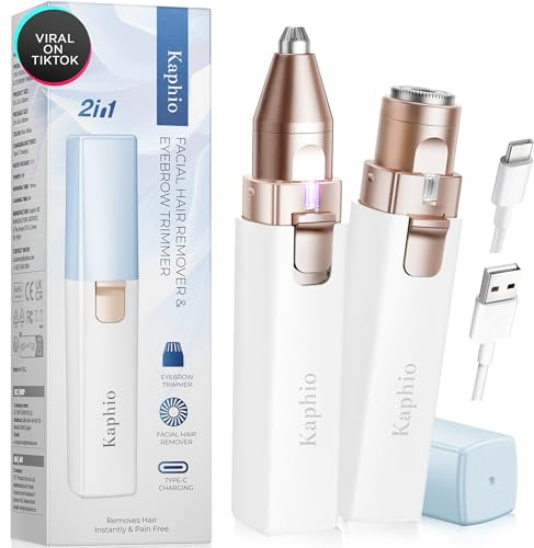 Épilation du visage pour femme : appareil d'épilation électrique 2 en 1 pour menton, lèvre supérieure, pêche et tondeuse à sourcils rechargeable pour sourcils avec lumière (bleu)