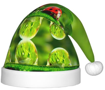 MDATT Lustiger Marienkäfer mit Regenschirmen, Weihnachtsmütze, Weihnachtsmannmütze, für Teenager, Unisex, Weihnachtsmütze für Neujahr, festliche Feiertagsparty