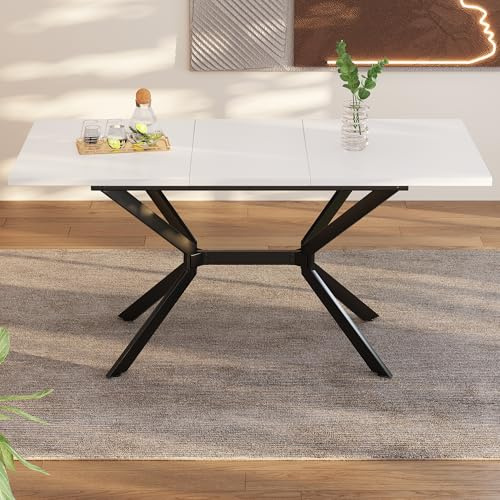 Merax Esstisch ausziehbar, Weißer moderner erweiterbarer Esstisch 120/160 * 80cm, 4–6 Person, Weiß+Schwarz