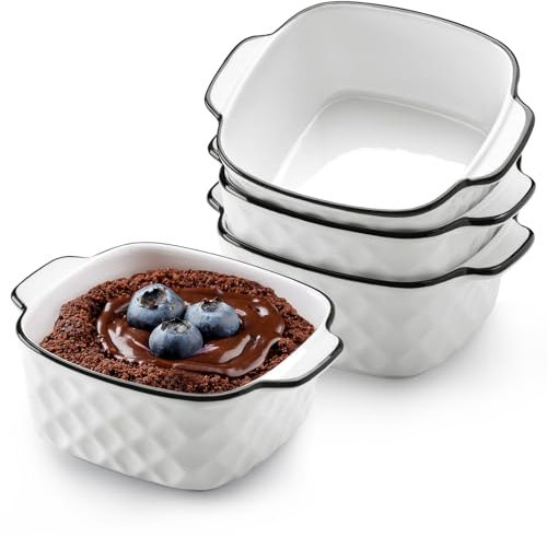 NUTRIUPS Keramik Auflaufform 4er Set, 14.5 x 11.5 x 5.5cm Quadratische Backformen, 400ML Kleine Backform für Fritteuse, Keramik Backformen mit Griffen, Backofen und Mikrowellen Sicher