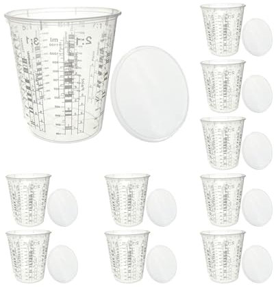 Vasos de mezcla de resina, 10 vasos de mezcla de pintura, vasos de mezcla, taza de mezcla de pintura automotriz, taza medidora de pintura transparente, tazas medidoras transparentes precisas con tapas