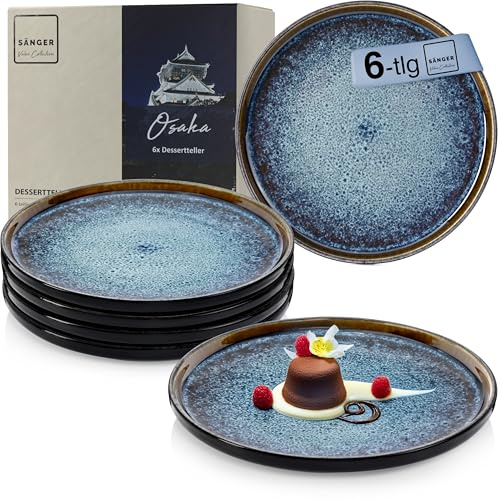 SÄNGER Osaka Dessertteller 6 teilig, Steingut Teller Set 6 Personen