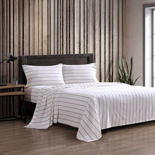 Eddie Bauer - Full Bed Sheets, Cotton Flannel Bedding Set with Matching Pillowcases, Brushed for Extra Softness, Deep Pocket, Oeko-Tex Certified (Cooper Falls Red)