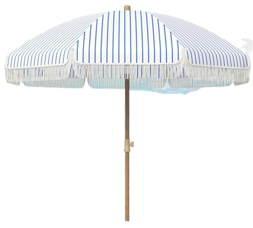 Ombrellone compatto da 2,13 m, con frangia, protezione UV, inclinazione regolabile 50+, palo in alluminio leggero, perfetto per spiaggia e picnic, include borsa per il trasporto
