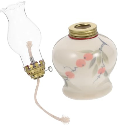 FUTUREORYY Vintage Keramik Öllampe mit Glaskugel Rustikale Dekolampe für Schlafzimmer und Notbeleuchtung Dekorative Öllampe im Klassischen Stil Zufällige Farbe
