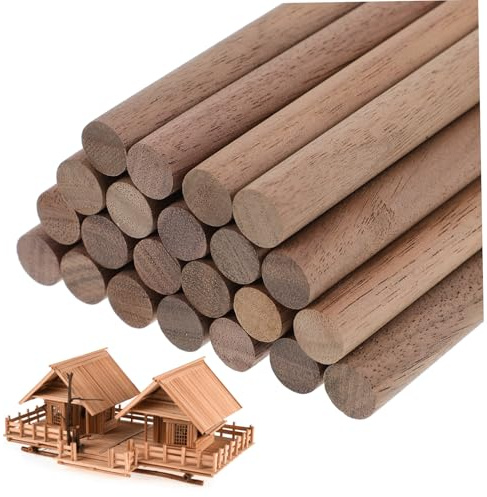 AUTSUPPL 24 Pcs Black Walnut Wood Dowels Smooth Wooden Sticks for Crafts Lightweight Polished Rods with Natural Grain for DIY Cake Supports and Decorative Projects