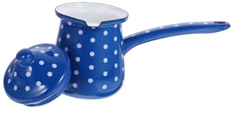 Veemoon Vintage Enamel Turkish Coffee Pot and Milk Jug Large Blue-White Dot Multi-Function Coffee Container Wear-Resistant Compact Kettle for and Tea Supplies