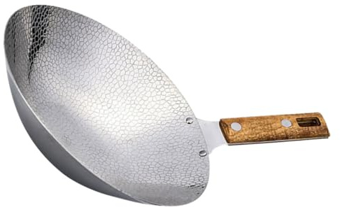 Healeved Wok in Acciaio con Manico Portatile Padella Wok Riutilizzabile per Friggere Verdure e Uova Fornitura per Cucine Legno Isolante Resistente e Facile da Usare
