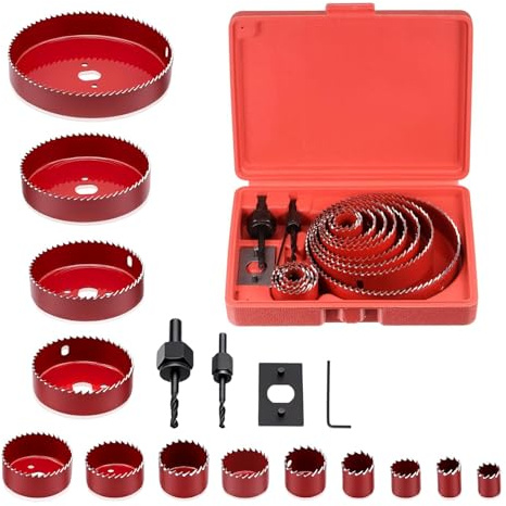 Hole Saw Set, 17Pcs Hole Saw Drill Bit Carbon Steel Hole Saw Cutter Tools Set 19-127 Mm Fast Cutting for Wood, Pvc & Plastic Drilling, Plasterboard and Building Plates