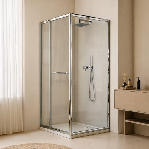 Box Doccia Angolare 100x80 Cm Con Porta Rototraslante – Vetro Temperato Trasparente 6mm, Profili Cromo Lucido, Chiusura Magnetica, Installazione Reversibile – Linea Nerea