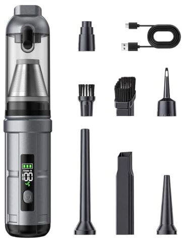 Ludunbuy Handstaubsauger, 26000 Pa 4-In-1 Mini Staubsauger Akku Kabellos mit Digitalanzeige 1-Knopf-Selbstentleerung Autostaubsauger 6000mAh 3 Gang Einstellung für Auto, Bürotisch, Tierhaar, Sofa