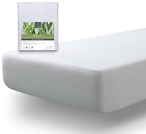Tural Protector de Colchón Impermeable Aloe Vera | Funda Ajustable Tipo Sábana | Rizo Algodón Blanco | 180x190/200 cm