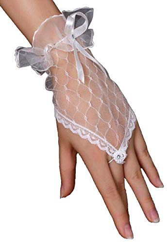 Jovono Women White Floral Paar Strass Brautspitzenhandschuhe-Abendkleid-Handschuhe für die Hochzeitsgesellschaft Prom Opera (Short)