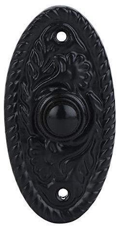 A29 Black Powder Coated Antique Doorbell Button – 3 3/8 x 1 3/4 – Vintage Style Cast Iron Construction with Recess Mount – Wired for Two-Wire Chimes, Durable Weather Resistant Finish, DIY Install