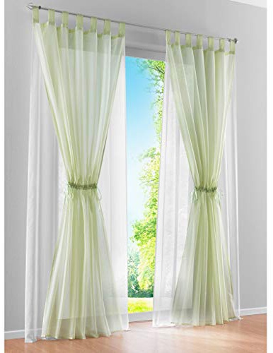 Simvalle Vorhänge mit Schlaufe oben und kombinierbar, durchsichtig, Weiß, Netzstoff, für Fenster, Schlafzimmer, Wohnzimmer, Balkon, 2 Stück, grün, Width 140cm/Height 145cm