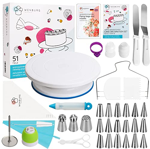 Wenburg Tortenplatte Drehbar - 51 tlg. Tortenständer Set mit 28cm Drehbare Tortenplatte & Torten Zubehör für Anfänger und Profis - Cake Stand, Drehteller Torte & Kuchen Zubehör