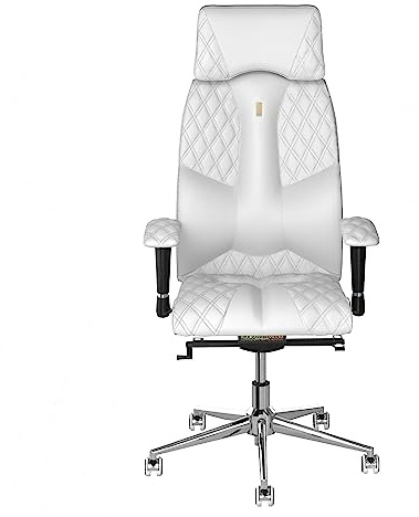 KULIK SYSTEM Business Ergonomischer Bürostuhl - Hochwertiger Schreibtischstuhl & Chefsessel aus EKO-Leder - Design-Ziernähte - 15-fache Kopfstützenverstellung - Weiß Design
