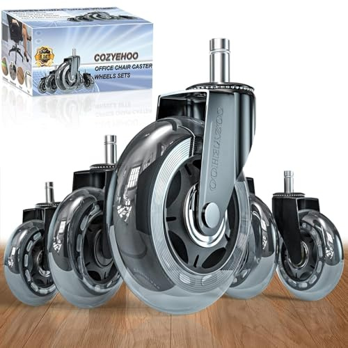 COZYEHOO Bürostuhl Rollen, Schwerlastrollen 3 Zoll, Gummirollen für Holzböden/Teppich, 5er Set