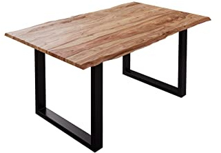 SAM Esstisch Mailand 140x80 cm Sheesham Natur Baumkante U-Gestell schwarz | Baumkantentisch massiv, Sheesham-Holz naturbelassen, 26 mm Tischplatte, Esszimmertisch