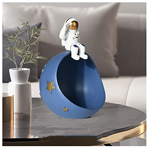 MESURE Resina Cuenco Llave Soporte,Vaciabolsillos Recibidor,Caja De Almacenamiento De Estatuilla De Astronauta Creativa,Tapa de Almacenamiento de Llaves,Creativo Astronauta figurilla (Color : Blue)