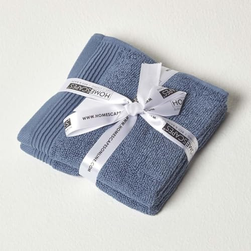 Homescapes 2-TLG. Premium Seiftuch-Set taubenblau, 2 Handtücher 30x30cm, 100% ägyptische Baumwolle, Flauschige Frottiertücher 700 g/m²