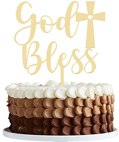 LOVENJOY Taufe Tortendeko Kreuz Cake Topper Gold Acryl Spiegel Tortenaufleger Kommunion für Hochzeit, Erstkommunion Kuchen Dekoration, in Geschenkbox