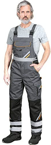 REIS Arbeitshose Herren Kniepolster Reflexstreifen Taillenverstellung Farbe:Schwarz Dunkelblau Blau Grau, Größe:46-60, Stahl-Schwarz-Orange, 50