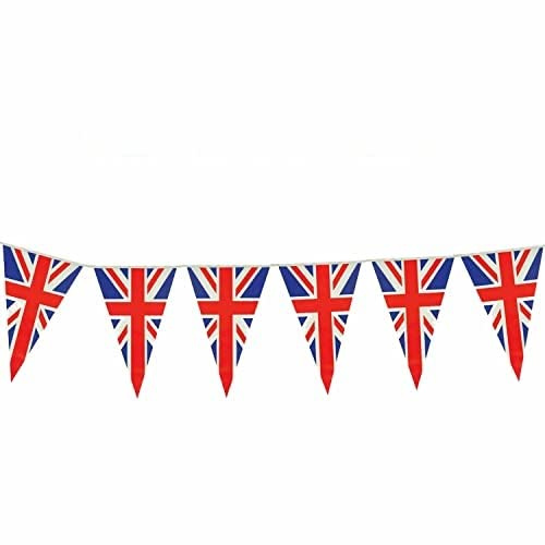 Lizzy Union Jack Party Decorations | King Charles III Coronation 2023 | Indoor or Outdoor Party Supplies Decorations Day Celebrations Football Games (2x 7m 25 Flags Union Jack Bunting)