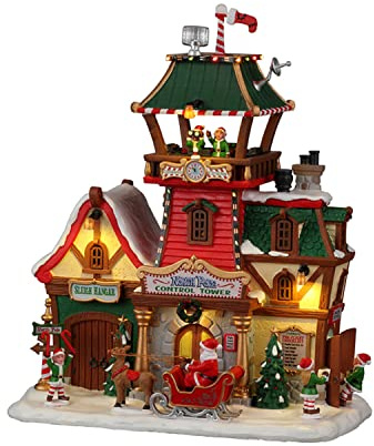 Lemax North Pole Control Tower, White and Red Resin Sculpture with Luminations, 2022