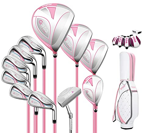 Golfclub für Rechtshänder, für Frauen, komplettes Golf-Set für Anfänger, 11 Golfschläger mit Kartentasche, Graphitgriff (Rosa)