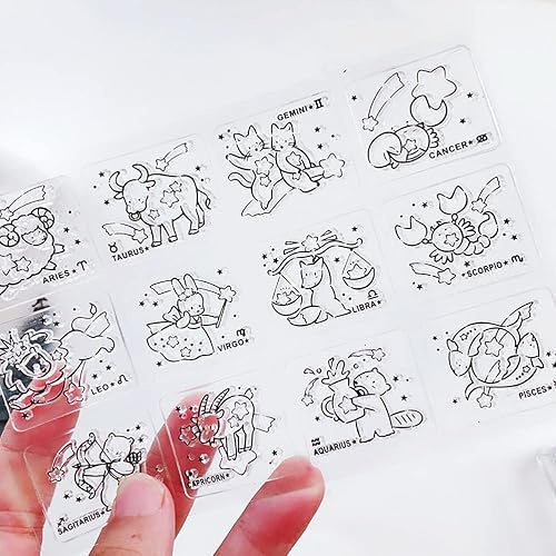Twelve Constellations Clear Stamps 12 Constellation Pattern Transparent Seal Stamps for Holiday Card Making Decoration and DIY Scrapbooking Album DIY Crafts