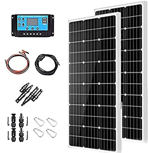 Panel Solar Portatil 600W 18V Kit Placa Solar Flexible Monocristalino Ultra Ligero Ultra Delgado Impermeable Cargador Solar 2 * 300W Off Grid Sistema + Controlador 40A,para Techo Camping RV