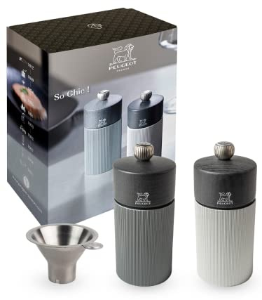 Peugeot Line Salt and Pepper Mill Set 12cm - 5in, Carbon Dark Grey and Light Grey