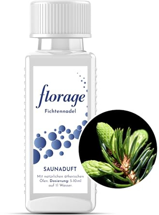 Florage 100ml Saunaaufguss FICHTENNADEL - 50 Jahre Erfahrung als deutsche Duftmanufaktur, hochergiebiges Aufgussmittel für die Sauna, viele Aufguss Düfte, vegan und ohne Tierversuche, auch als Set