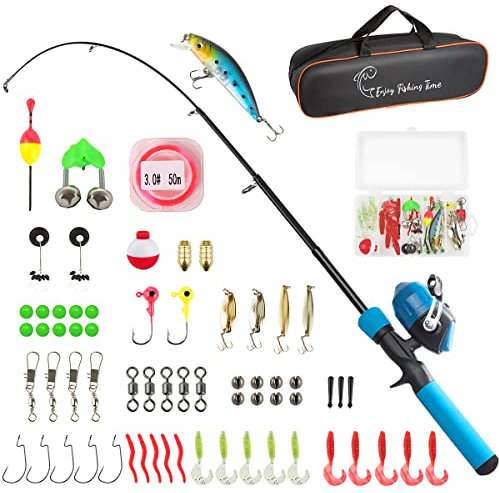 SandKing Kit de Canne à pêche pour Enfants, 1.5M Combo télescopique Canne et Moulinet pour débutants avec Moulinet Spincast,Cadeaux d’équipement de pêche pour garçons, Filles, Tout-Petits, Jeunes