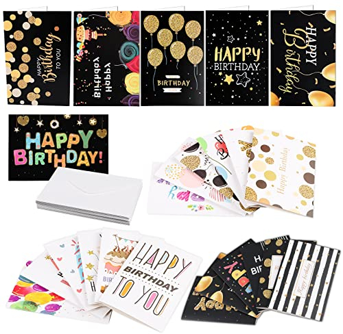 Encuryna 24 Geburtstagskarten Set, Glückwunschkarten mit Umschlägen, Happy Birthday Karten, Geburtstagskarte, Grusskarte, Glückwunschkarte Geburtstagskarten für Frauen, Männer und Kinder