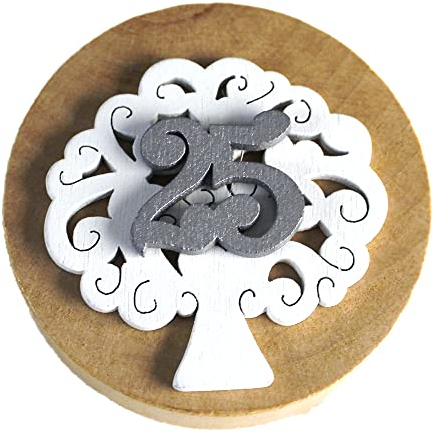 DLM 32780 (Kit 12 Pezzi) Apri Bottiglie Apribottiglie con Calamita Moderno Design Tondo in Legno + Scatolina in bambù Albero della Vita 25 Anniversario Nozze Venticinquesimo Matrimonio bomboniera