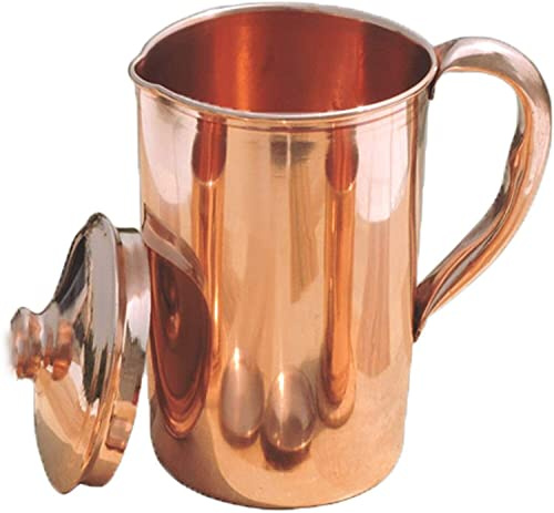 BishtHub Handicraft Wasserkrug aus reinem Kupfer, glatte Oberfläche, 1,5 l