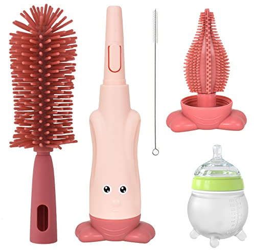 Baby Flaschenbürste Set, 3 in 1 Silikon Babyflaschenbürste für Babyflaschenbürste und Sauger, Flaschenbürste Kopf Milchflasche Sauber Pinsel für Schnuller Babyflaschen Glaswaren (Rot)