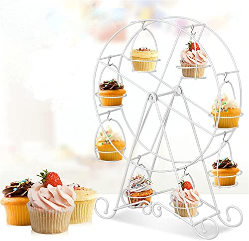 YSTP Riesenrad Cupcake Ständer Dessert Serviertablett Karusell Ständer Muffinrad Halter drehbar,weiß,Metall | Ideal für Kindergeburtstag, Hochzeit, Taufe, Geburtstag,Baby Shower,Candy Bar,als Geschenk