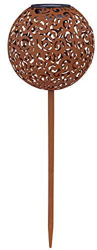 GLOBO Solarleuchte rost Solarlampe für Außen Kugel Solar Garten Deko Erdspieß, mit orientalischem Lichteffekt, Metall, 1x LED warmweiß, DxH 18x52,5 cm