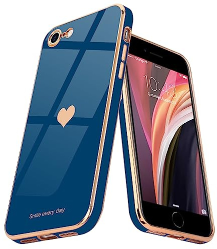 Teageo Hülle für iPhone 7/8/SE2020/2022 Frau Herzmuster, Marineblau | Mädchen Stilvoll Galvanisierte Schutzhülle Weich TPU Phone Case