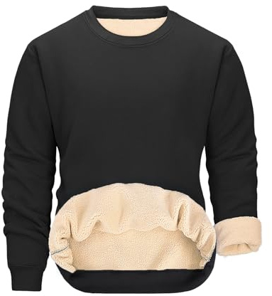 Svanco Sweat Homme Col Rond Pull Chaud Uni Manches Longues Sweatshirt Hiver Pullover avec Doublure en Coton épais Outdoor Vetement